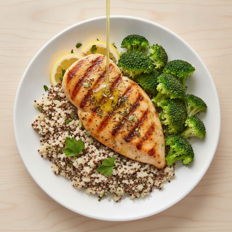 Grilled Chicken Breast with Quinoa and Steamed Broccoli