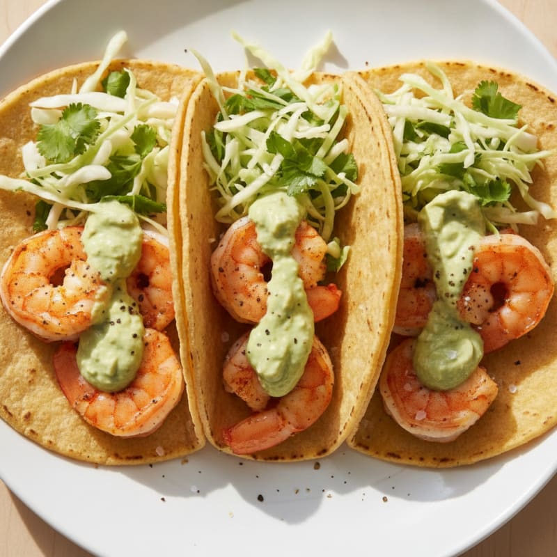 Chili-Lime Shrimp Tacos with Avocado Crema