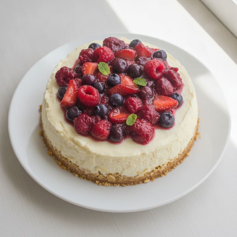 Creamy Greek Yogurt Protein Cheesecake with Mixed Berries
