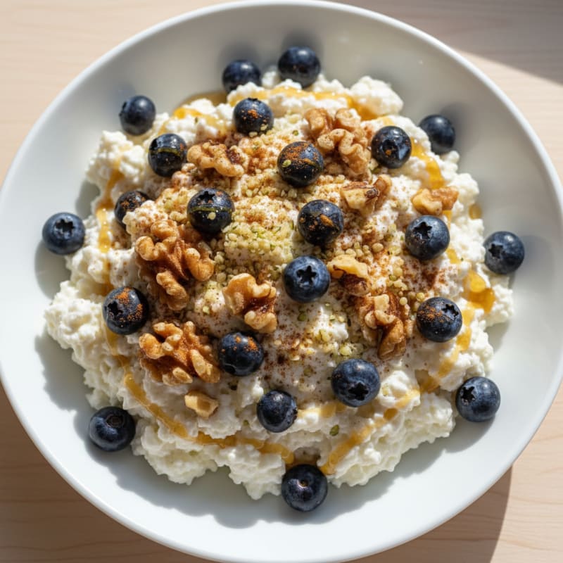 High-Protein Rice and Cottage Cheese Berry Bowl