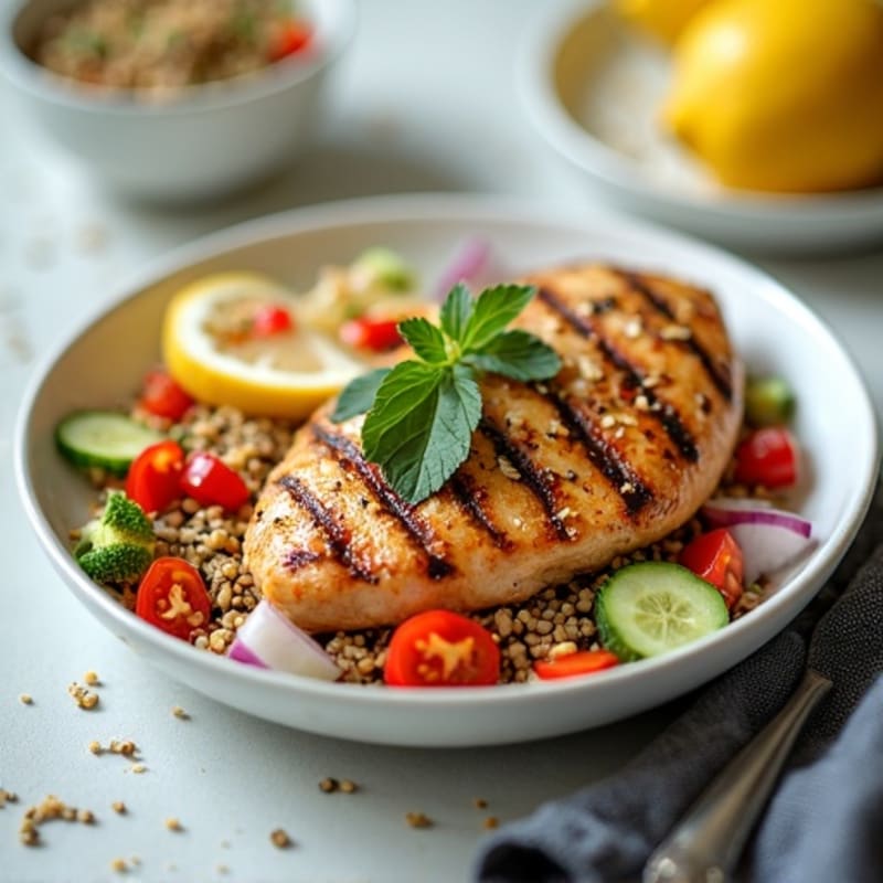 Grilled Chicken Breast with Crunchy Quinoa Salad