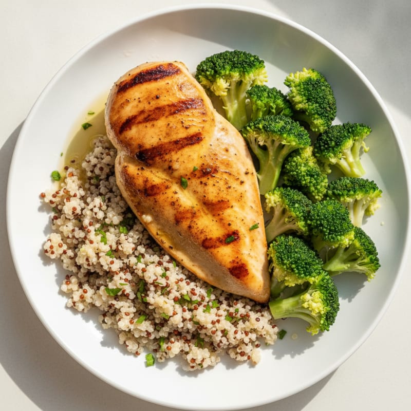 Grilled Chicken Breast with Quinoa and Steamed Broccoli