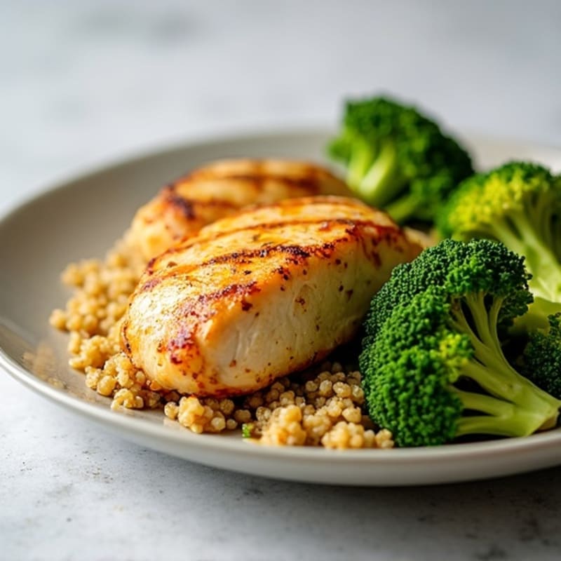 Grilled Chicken Breast with Quinoa and Roasted Broccoli