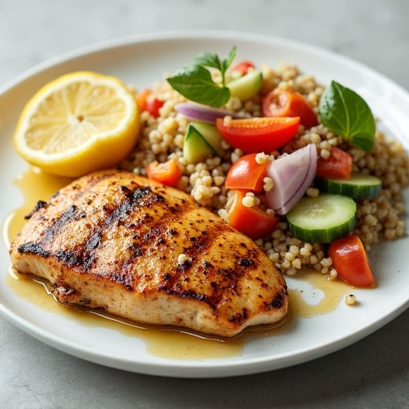 Grilled Chicken Breast with Crunchy Quinoa Salad and Lemon Vinaigrette