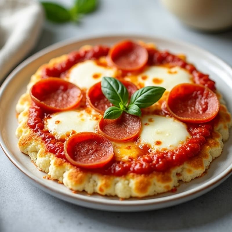 Cauliflower-Crust Pizza with Turkey Pepperoni and Melted Mozzarella