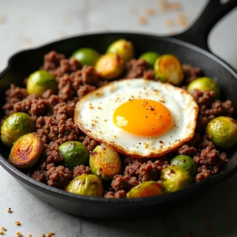 Savory Ground Beef and Crispy Brussels Sprouts Skillet