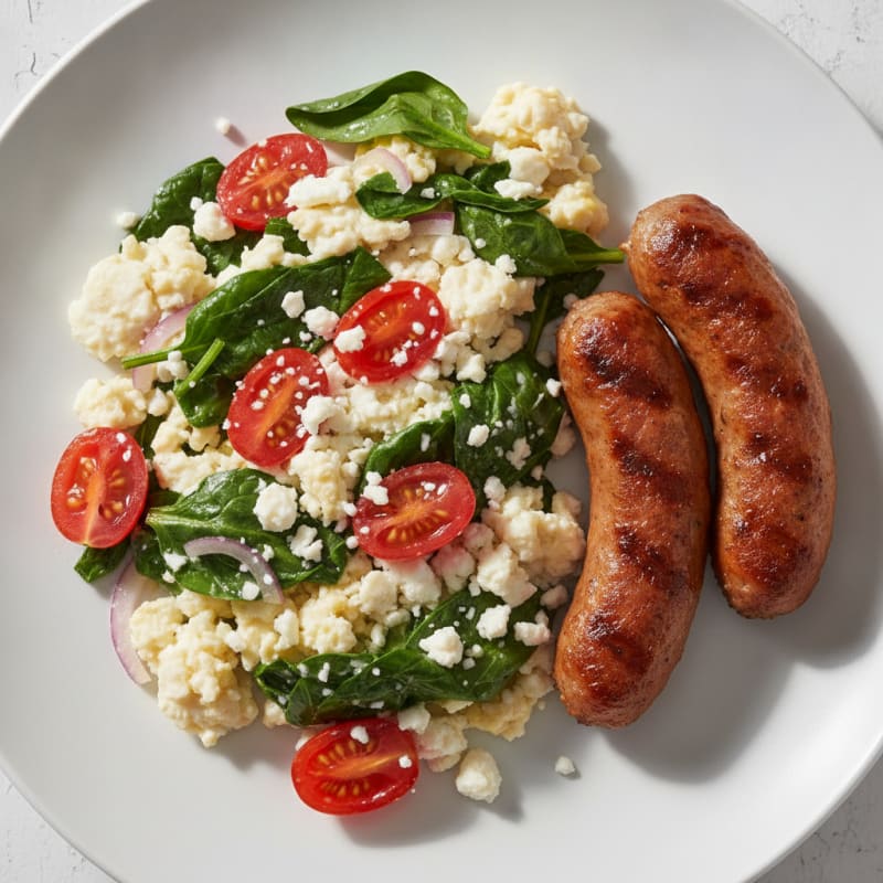 Egg White and Spinach Scramble with Grilled Turkey Sausage
