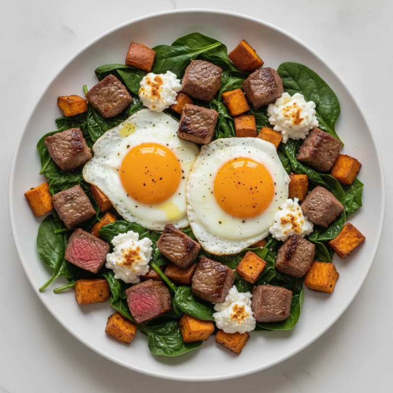 Crispy Egg and Spinach Breakfast Skillet with Cottage Cheese