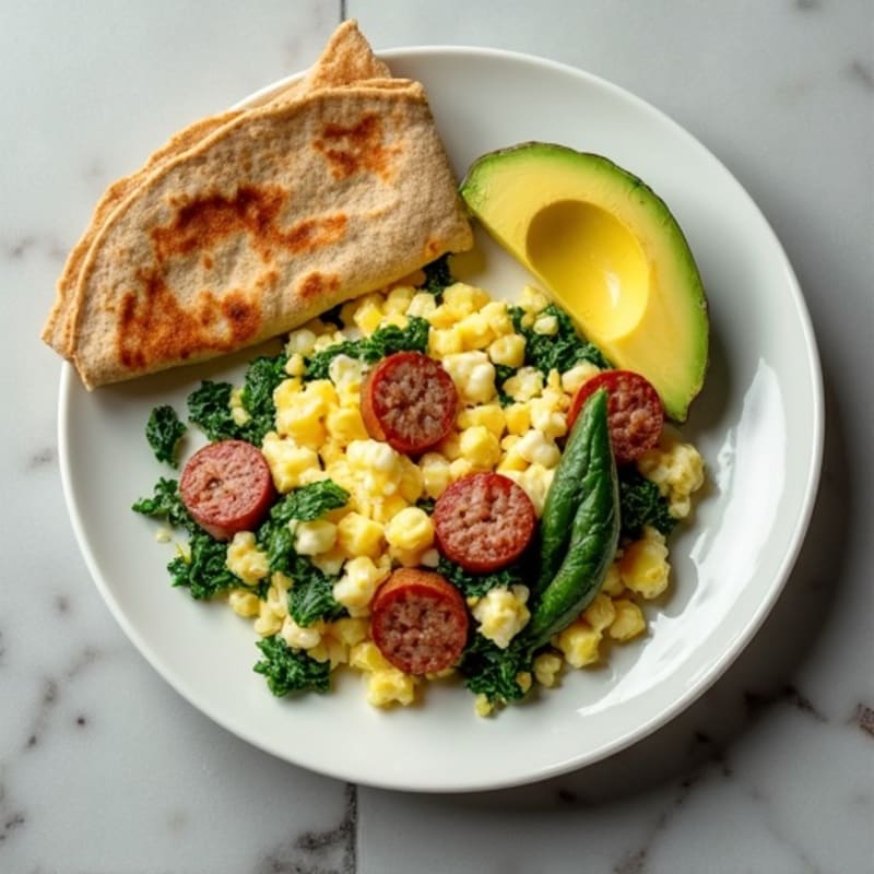 Egg White Spinach Scramble with Turkey Sausage