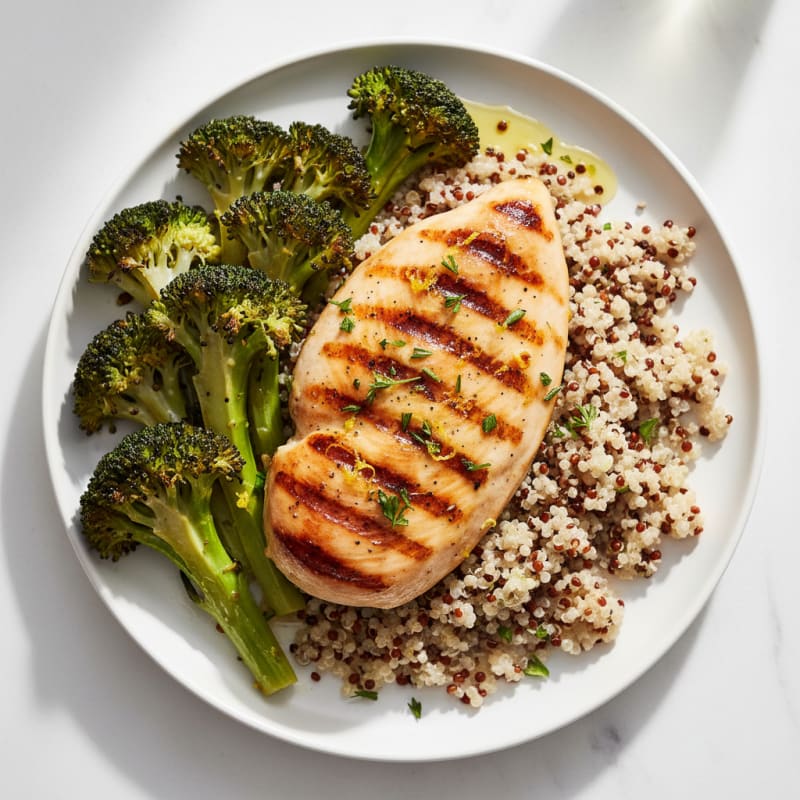 Grilled Chicken Breast with Roasted Broccoli and Quinoa