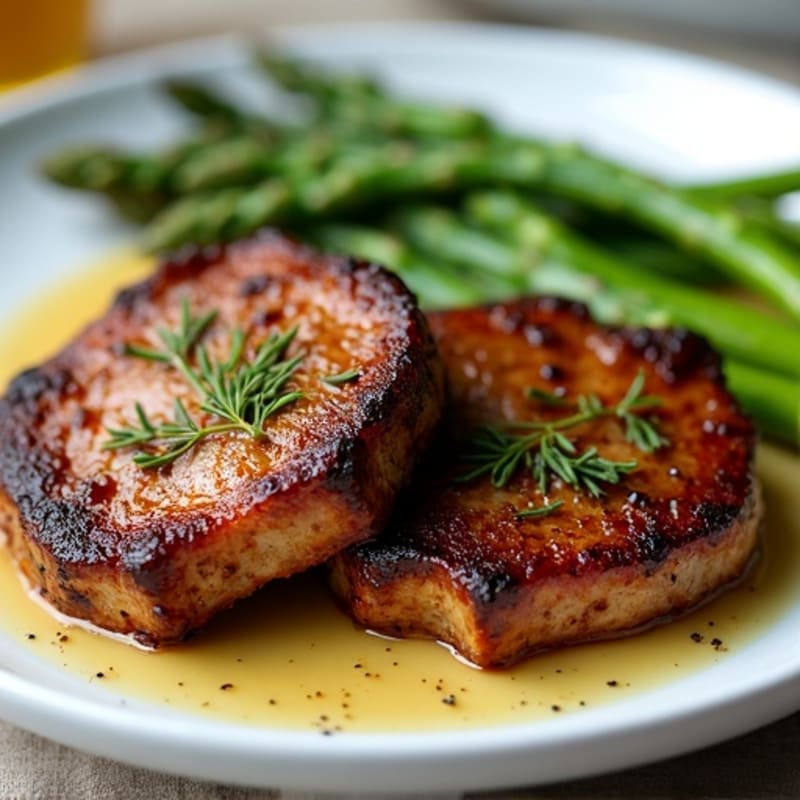 Crispy Pan-Seared Venison Steaks with Garlic Roasted Asparagus