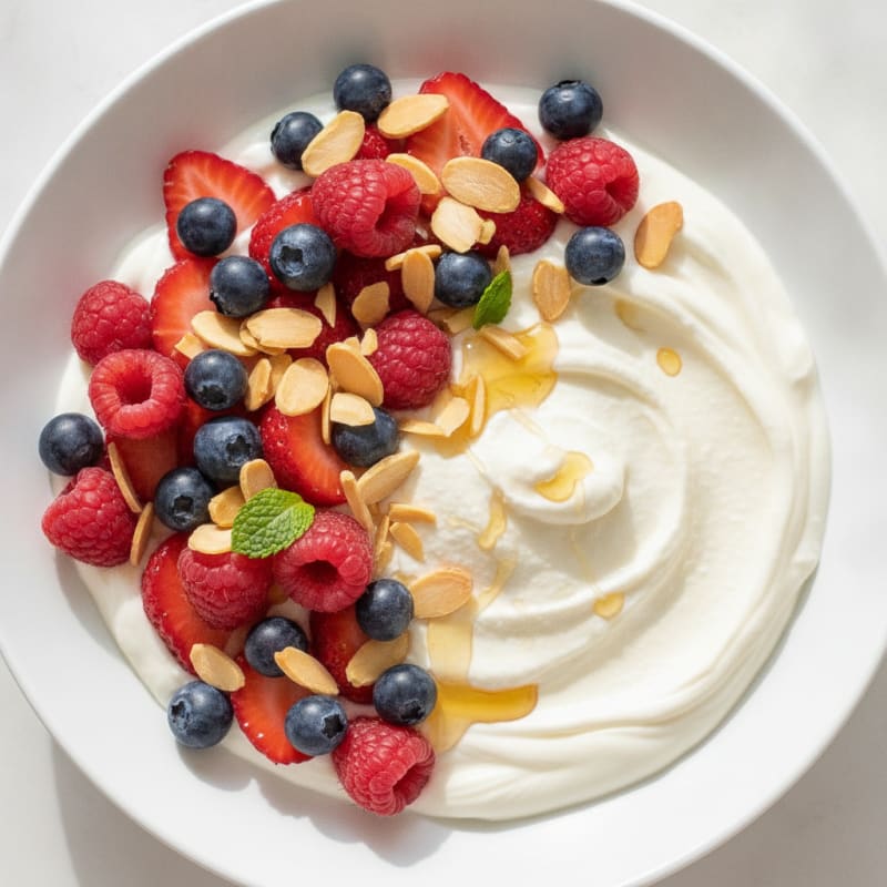Greek Yogurt Protein Parfait with Mixed Berries and Almonds
