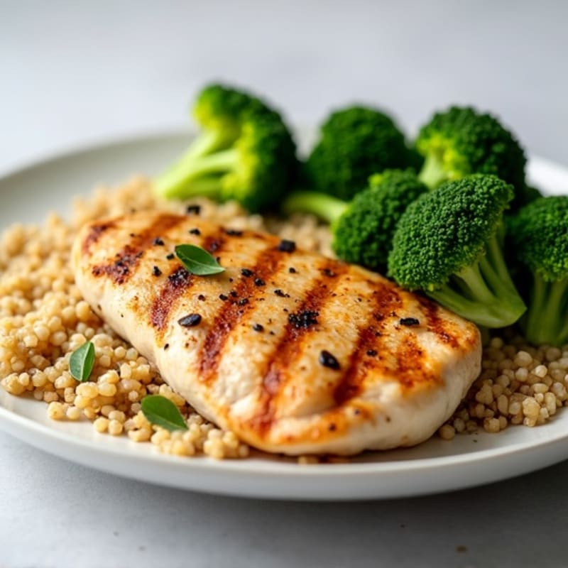 Grilled Chicken Breast with Steamed Broccoli and Quinoa