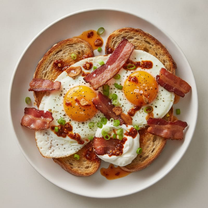 Chili Oil Eggs with Crispy Bacon Toast