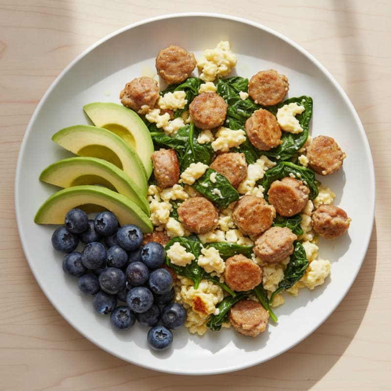 Egg White and Turkey Sausage Scramble with Spinach