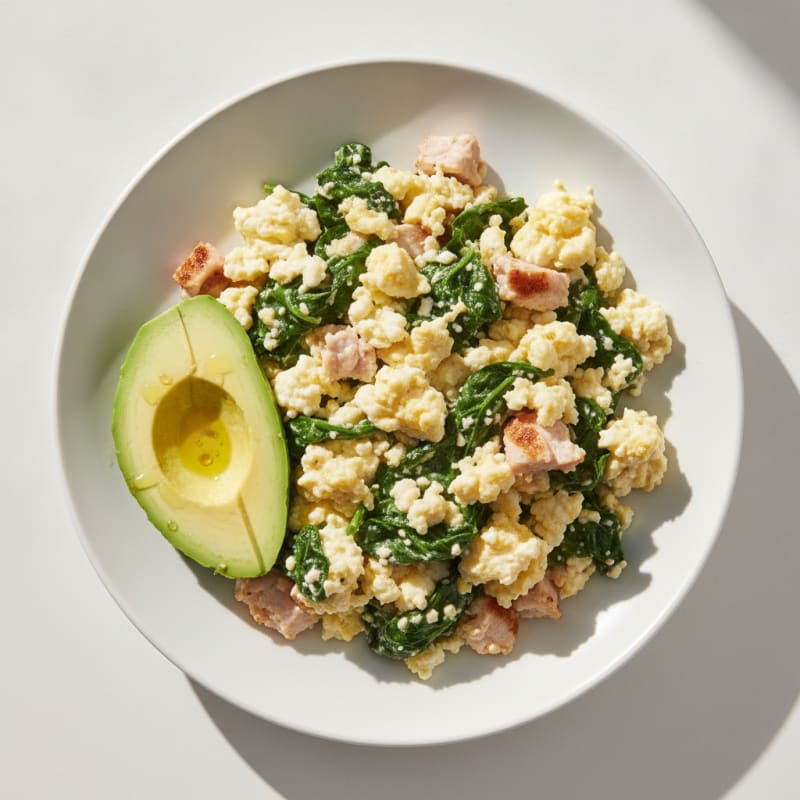 Cottage Cheese and Egg Scramble with Spinach and Smoked Turkey