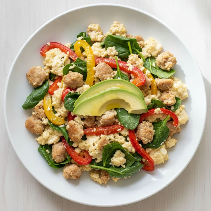 Egg White Scramble with Turkey Sausage and Roasted Peppers
