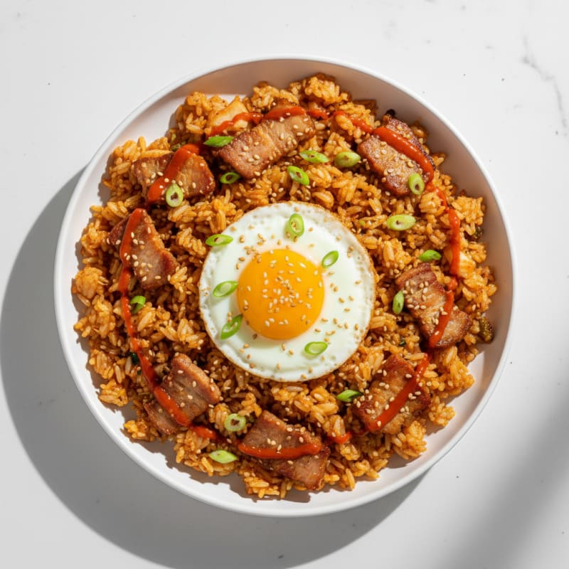 Crispy Kimchi Fried Rice with Pork Belly