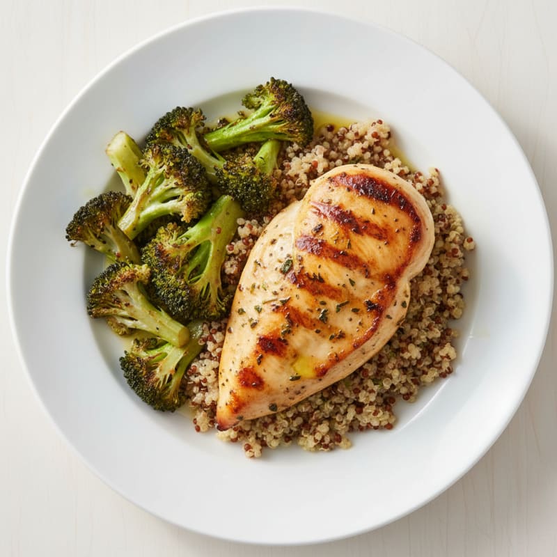 Grilled Chicken Breast with Roasted Broccoli and Quinoa