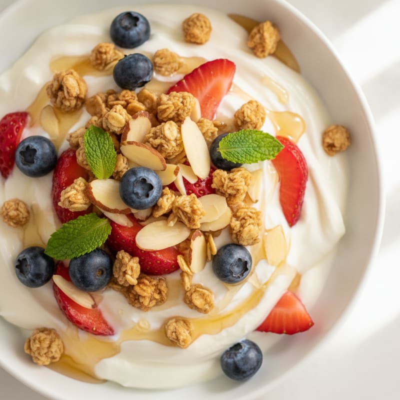 Creamy Greek Yogurt Parfait with Berries and Almonds