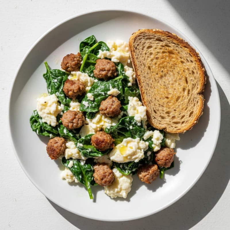 Egg White and Spinach Scramble with Turkey Sausage