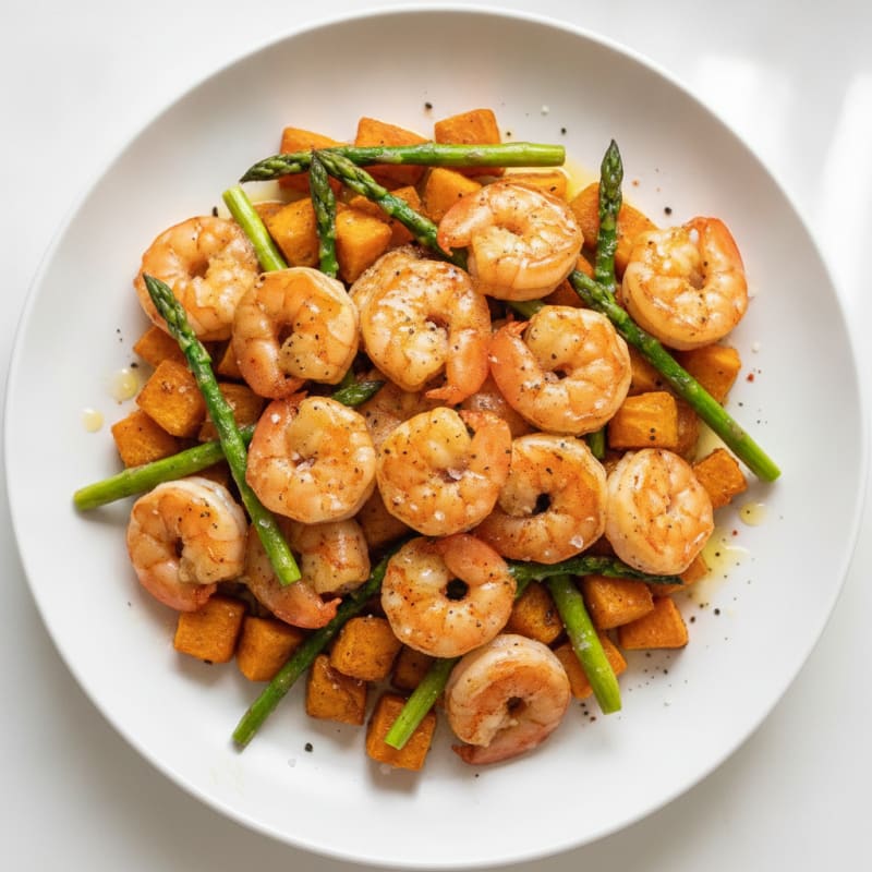 Garlic Shrimp and Roasted Sweet Potatoes