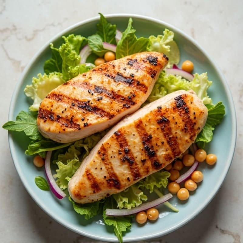 Grilled Chicken Breast with Crisp Romaine and Chickpea Salad