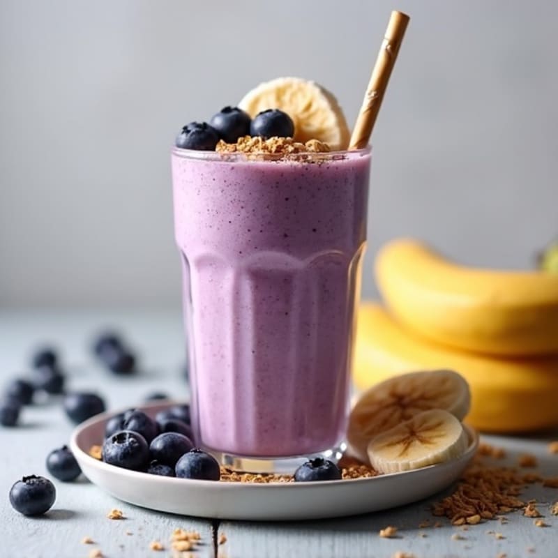 Blueberry Banana Protein Smoothie with Oat Milk and Sunflower Butter