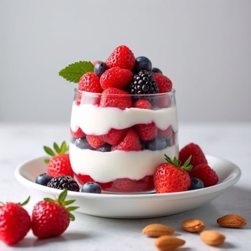 Greek Yogurt Protein Parfait with Mixed Berries and Almonds