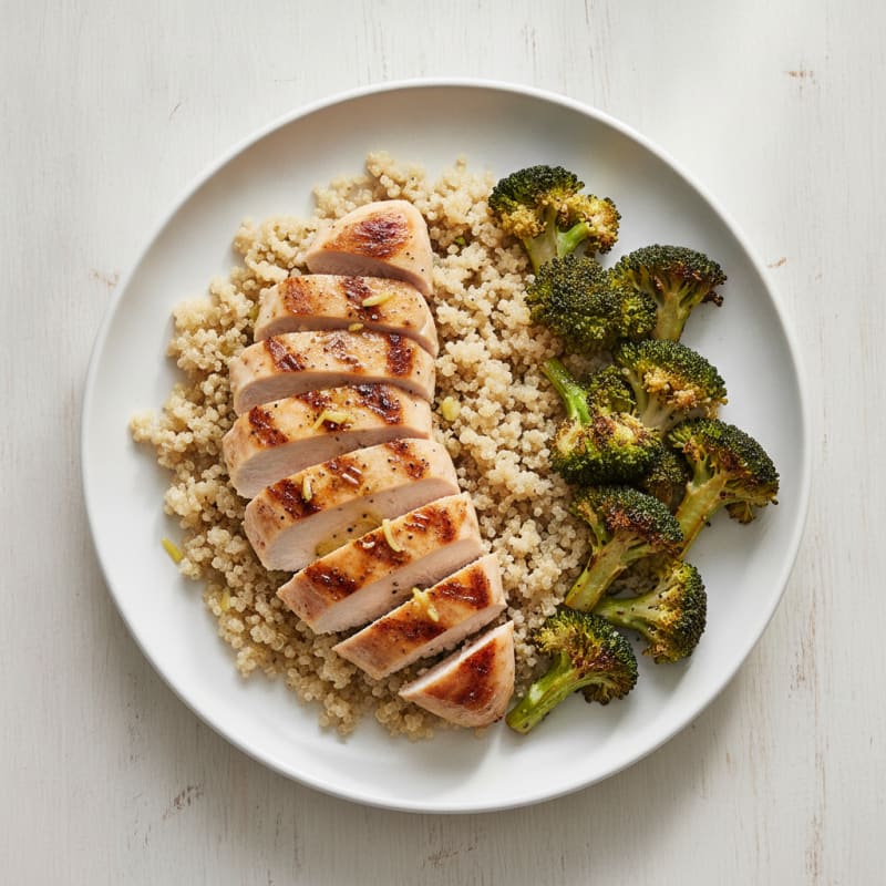 Grilled Chicken Breast with Quinoa and Roasted Broccoli