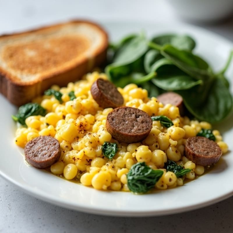 Egg White Scramble with Turkey Sausage and Spinach
