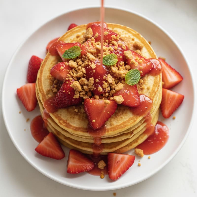 Strawberry Protein Pancakes with Crushed Gluten Free Cracker