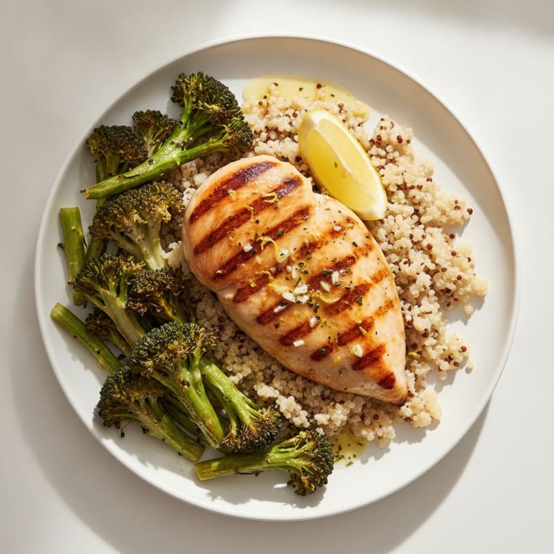 Grilled Chicken Breast with Quinoa and Roasted Broccoli