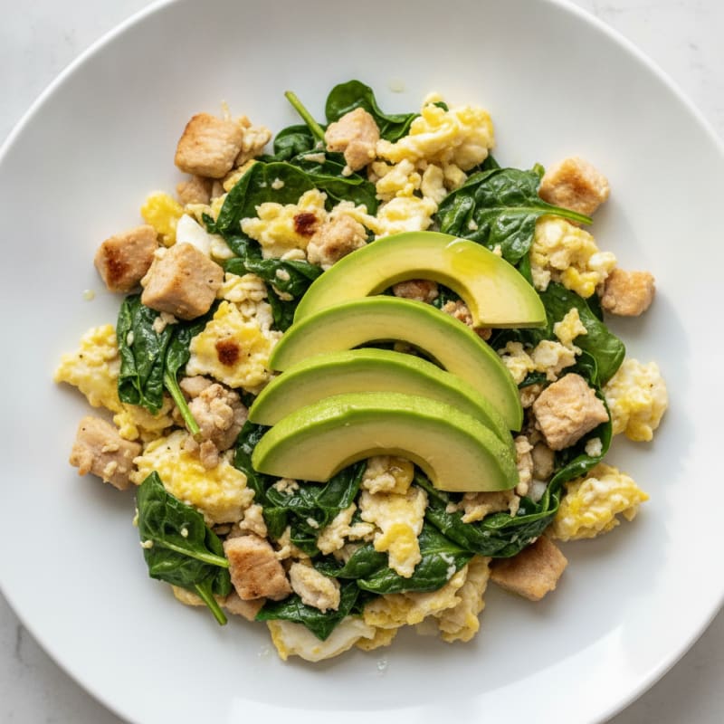 Egg White and Spinach Scramble with Turkey Breast