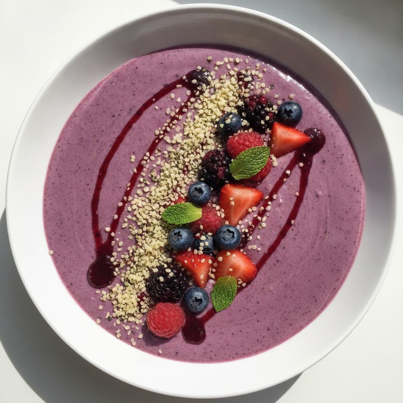 Silky Tofu Protein Smoothie Bowl with Hemp Seeds and Berries