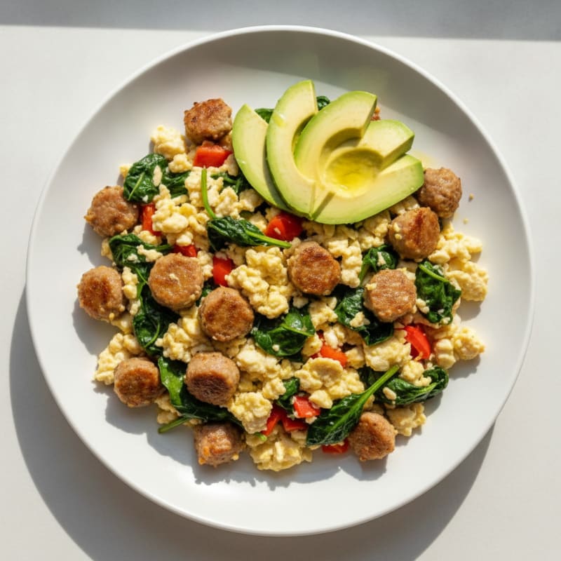 Egg White and Turkey Sausage Scramble with Spinach