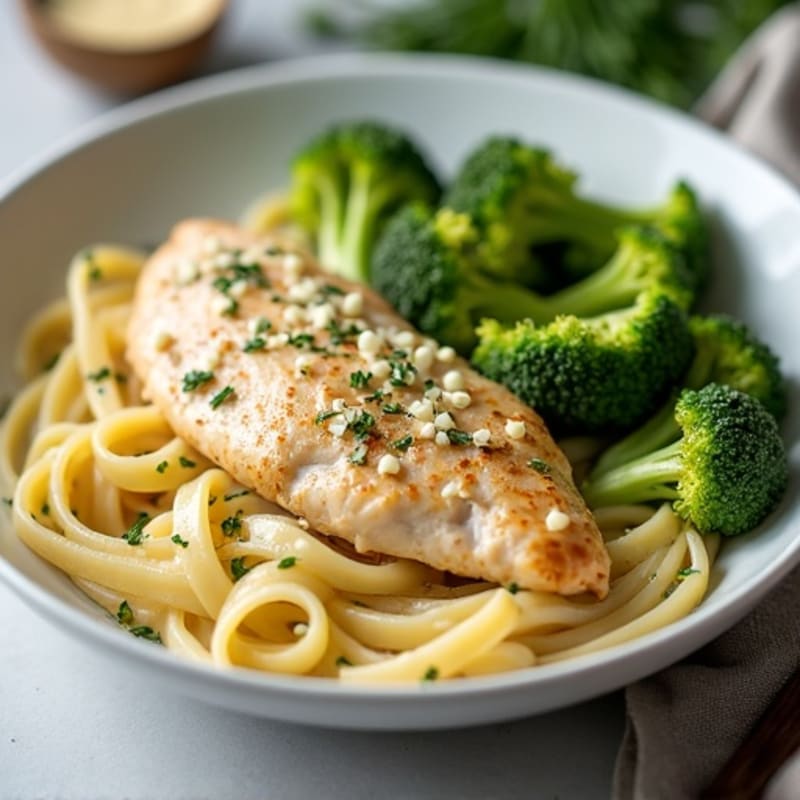Creamy Garlic Chicken Alfredo with Roasted Broccoli