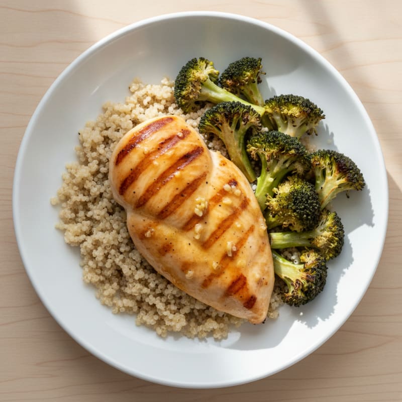 Grilled Chicken Breast with Quinoa and Roasted Broccoli