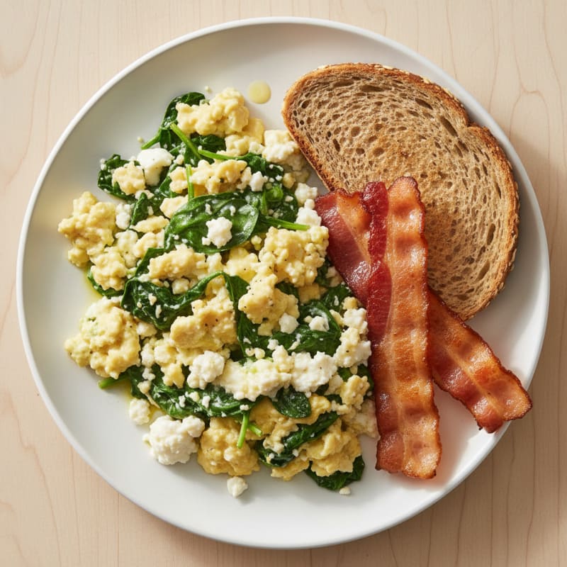 Cottage Cheese Scramble with Spinach and Turkey Bacon