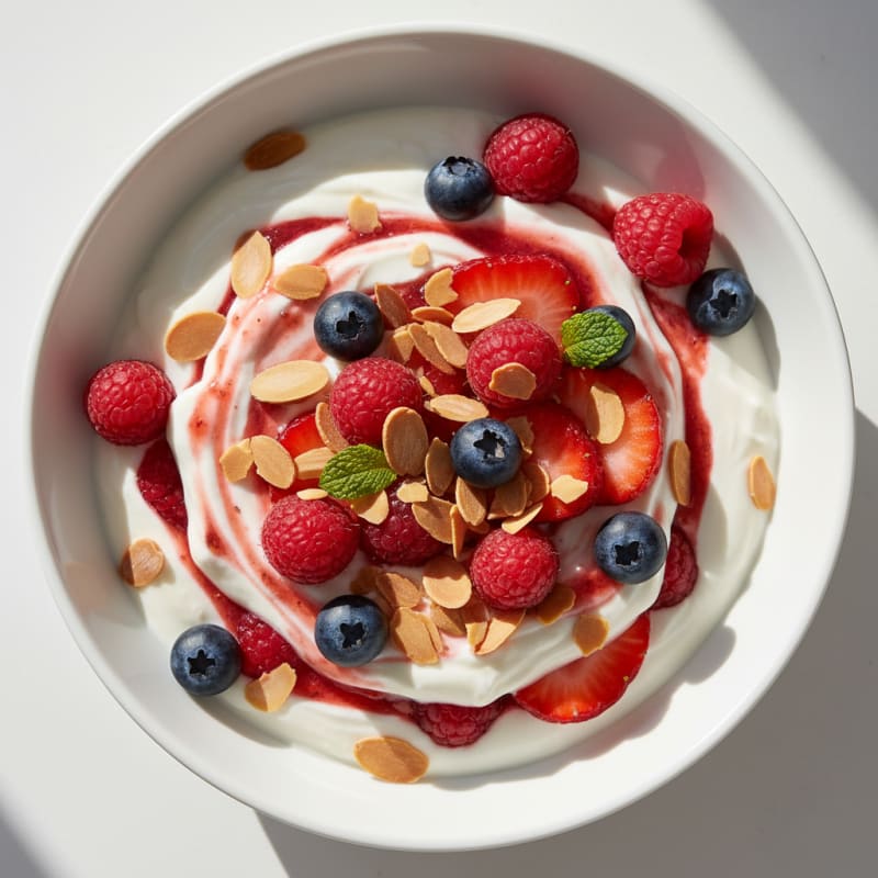 Greek Yogurt Protein Parfait with Mixed Berries and Almonds