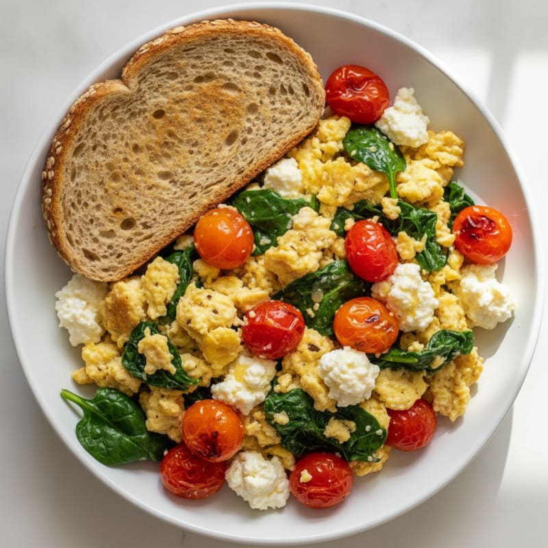 Cottage Cheese Scramble with Spinach and Cherry Tomatoes