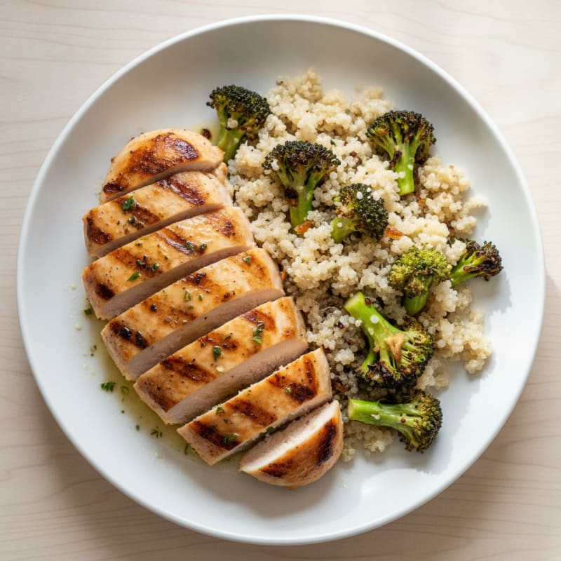 Grilled Chicken Breast with Roasted Broccoli and Quinoa