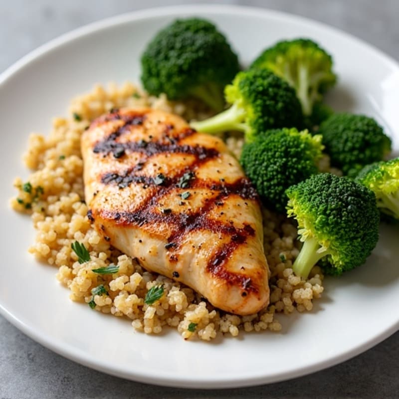 Grilled Chicken Breast with Quinoa and Steamed Broccoli