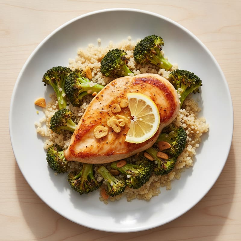 Seared Chicken Breast with Roasted Broccoli and Quinoa