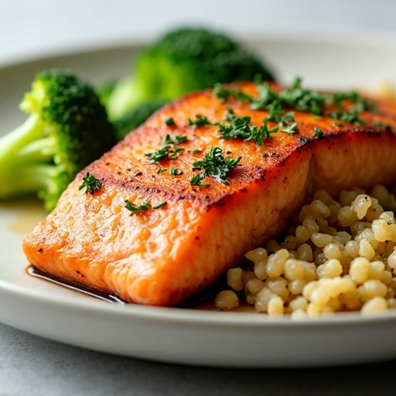 Seared Salmon with Steamed Broccoli and Quinoa