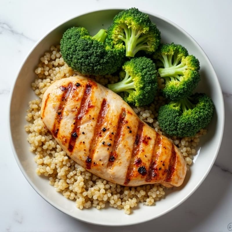 Grilled Chicken Breast with Roasted Broccoli and Quinoa