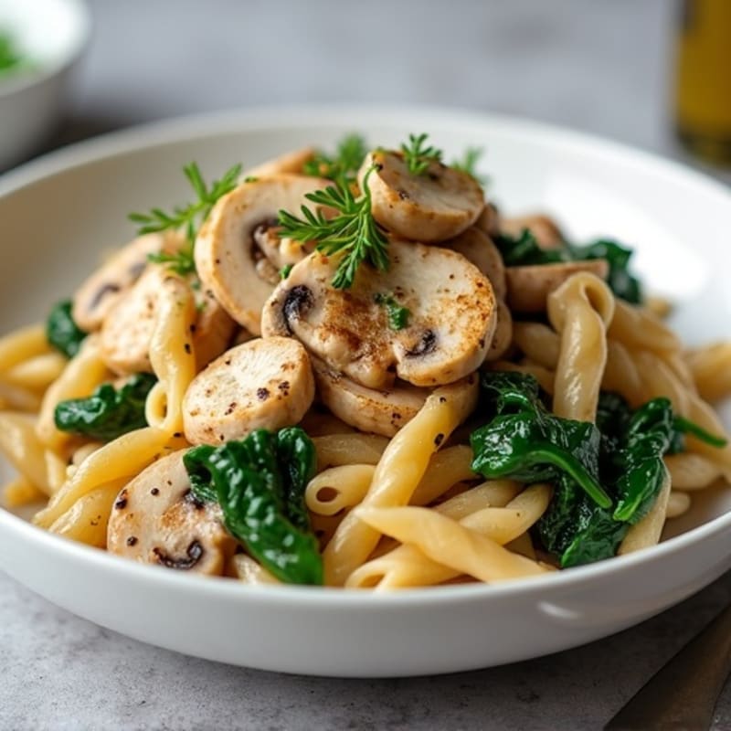 Creamy Truffle Mushroom Whole Wheat Pasta with Sautéed Spinach