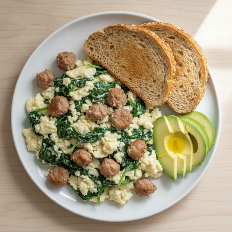 Egg White Scramble with Spinach and Turkey Sausage