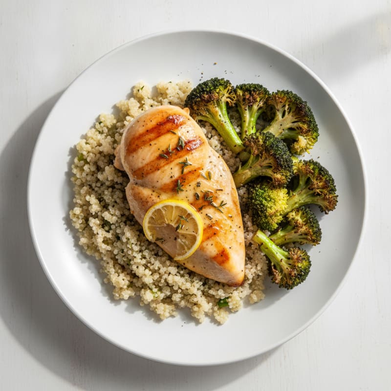 Grilled Chicken Breast with Quinoa and Roasted Broccoli