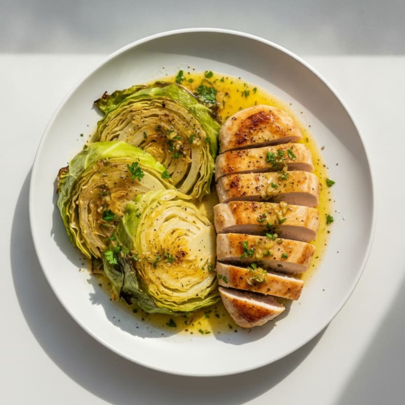 Roasted Cabbage with Lemon-Herb Dressing and Seared Chicken